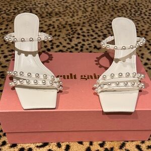 Cult Gaia White Pearl-Adorned Heels